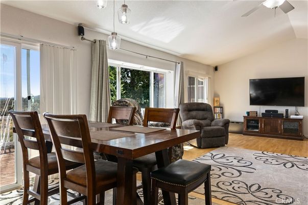 Dining room, Interior, Pendant Lights, Wood Texture Flooring