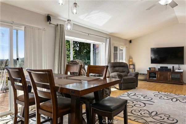 Dining room, Interior, Pendant Lights, Wood Texture Flooring