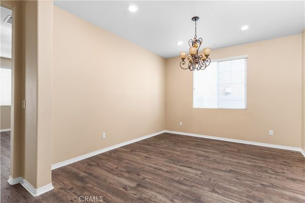 Chandelier, Empty room, Interior, Recessed Lighting, Wood Texture Flooring