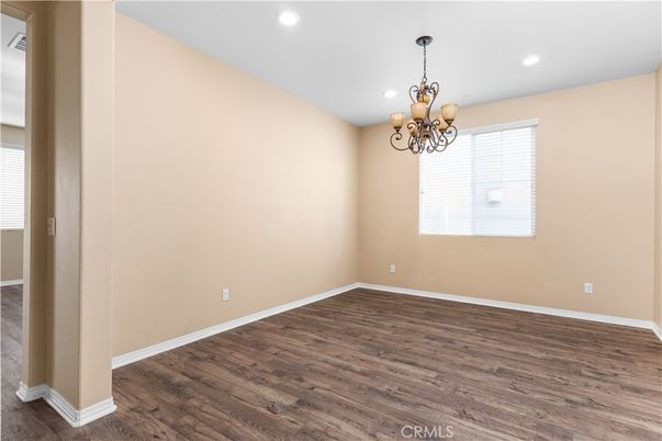 Chandelier, Empty room, Interior, Recessed Lighting, Wood Texture Flooring
