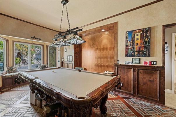 Billiard Table, Chandelier, Game Room, Interior, Pendant Lights