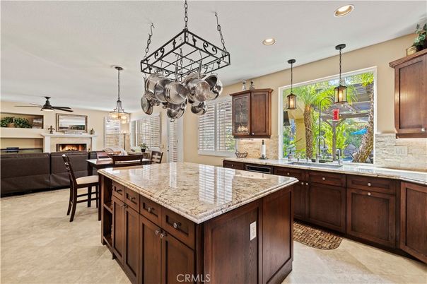 Dining room, Fireplace, Interior, Kitchen, Living room, Pendant Lights, Recessed Lighting