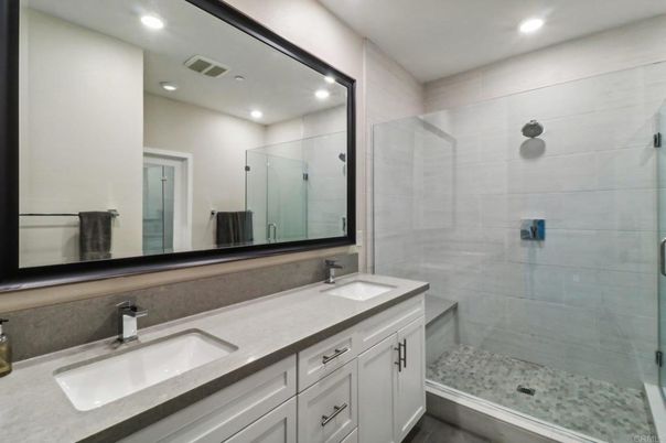 Bathroom, Dual Sink Vanities, Glass Shower, Interior, Recessed Lighting