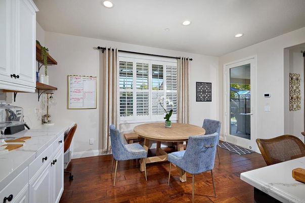 Dining room, Interior, Recessed Lighting, Wood Texture Flooring