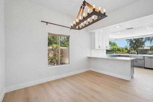 Interior, Kitchen, Recessed Lighting, Wood Texture Flooring