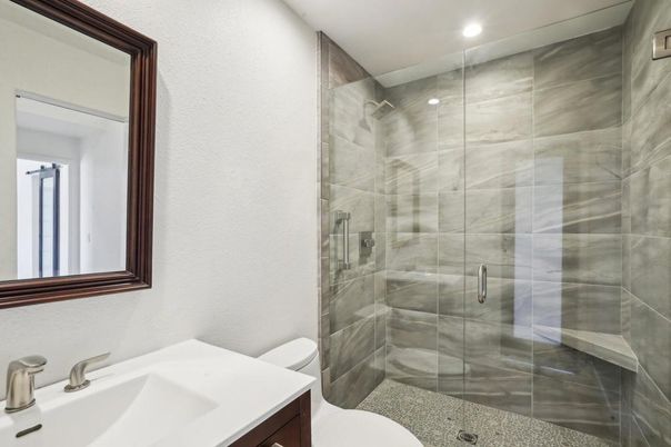 Bathroom, Glass Shower, Interior, Recessed Lighting