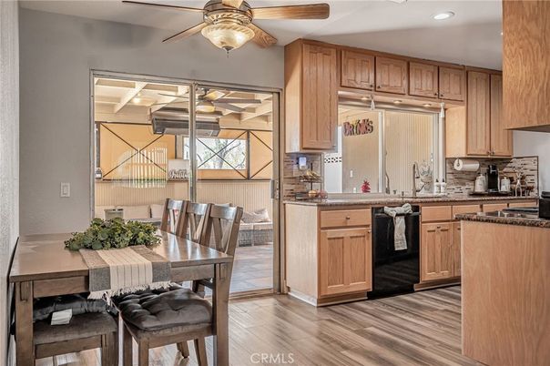 Dining room, Interior, Kitchen, Recessed Lighting, Wood Texture Flooring