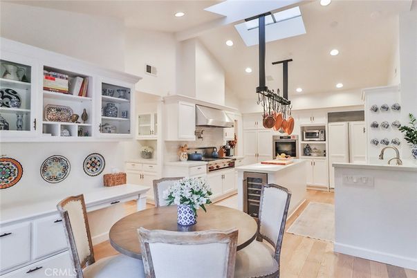 Dining room, Interior, Kitchen, Recessed Lighting, Stainless Steel Appliances, Wood Texture Flooring