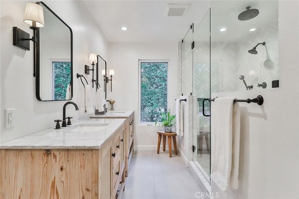 Bathroom, Dual Sink Vanities, Glass Shower, Interior, Recessed Lighting