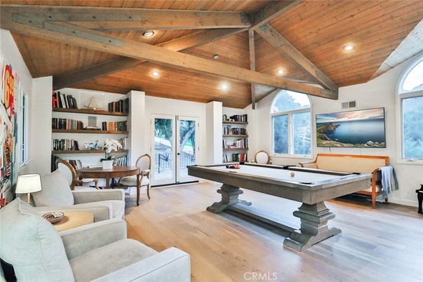 Billiard Table, Game Room, Interior, Recessed Lighting, Wooden Beams, Wooden Ceilings, Wood Texture Flooring