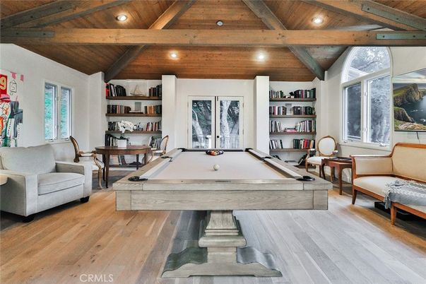 Billiard Table, Game Room, Interior, Recessed Lighting, Wooden Beams, Wooden Ceilings, Wood Texture Flooring