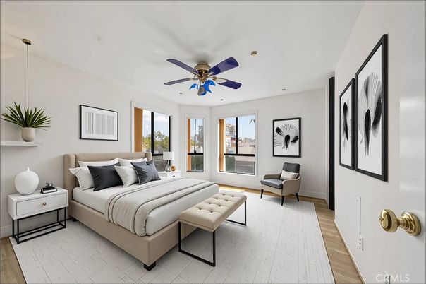 Bedroom, Interior, Pendant Lights, Wood Texture Flooring
