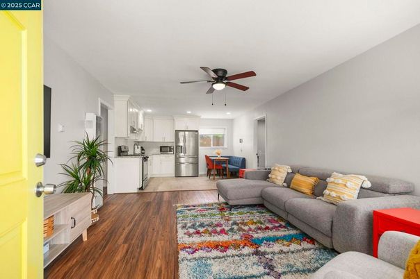 Interior, Kitchen, Living room, Recessed Lighting, Stainless Steel Appliances, Wood Texture Flooring