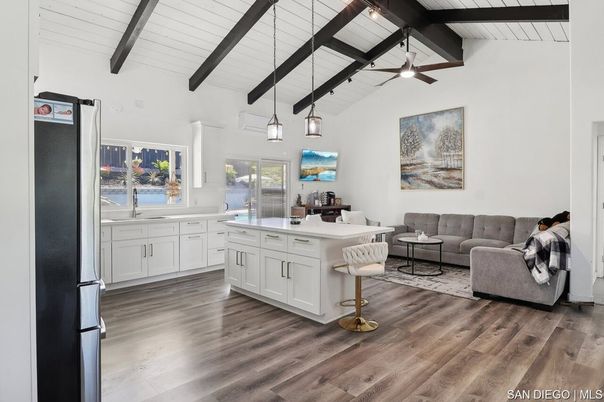 Interior, Kitchen, Living room, Pendant Lights, Wooden Beams, Wood Texture Flooring