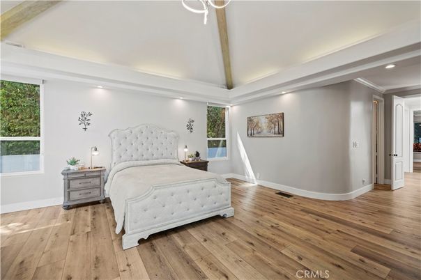 Bedroom, Interior, Recessed Lighting, Wood Texture Flooring