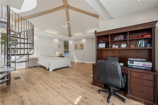 Bedroom, Home Office, Interior, Pendant Lights, Recessed Lighting, Wood Texture Flooring
