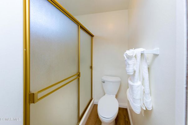 Bathroom, Glass Shower, Interior, Wood Texture Flooring