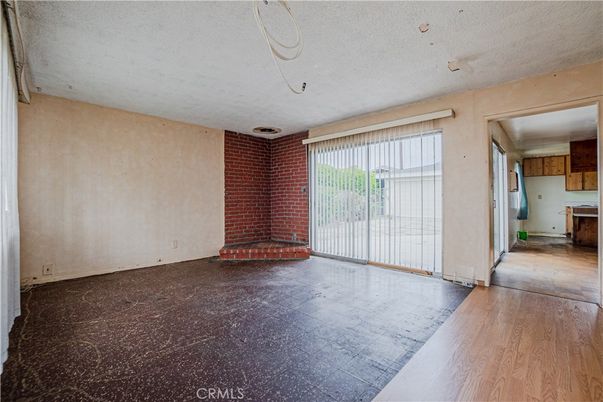Empty room, Fireplace, Interior, Stone Walls, Wood Texture Flooring