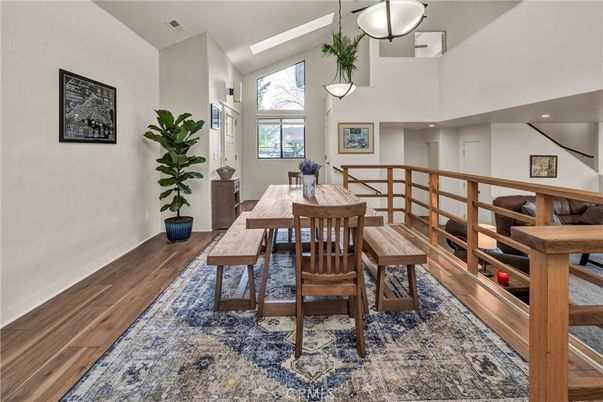 Dining room, Interior, Pendant Lights, Wood Texture Flooring