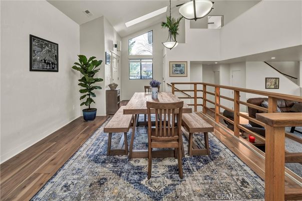 Dining room, Interior, Pendant Lights, Recessed Lighting, Wood Texture Flooring