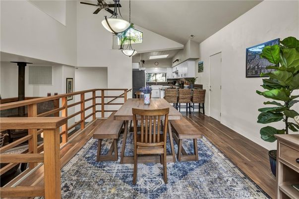 Dining room, Interior, Kitchen, Pendant Lights, Wood Texture Flooring
