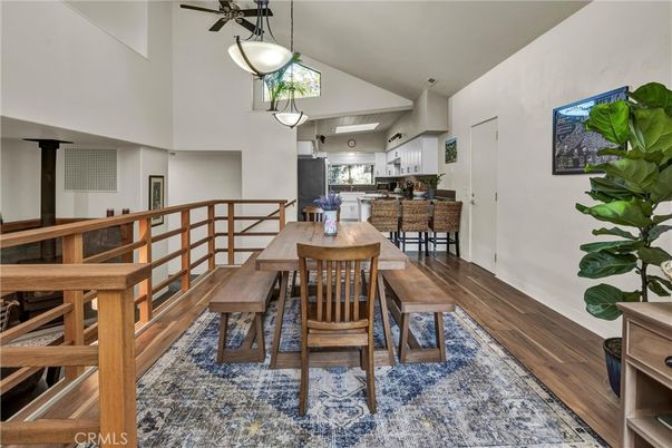 Dining room, Interior, Kitchen, Pendant Lights, Wood Texture Flooring