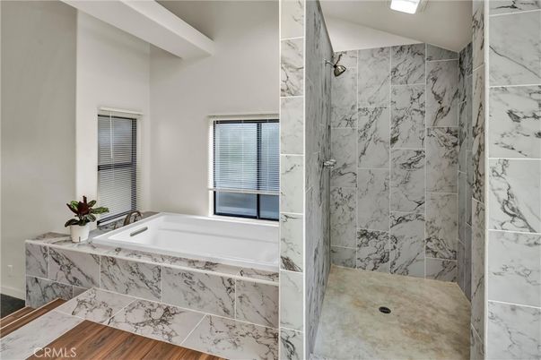 Bathroom, Interior, Marble Walls, Wood Texture Flooring