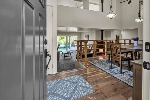 Dining room, Interior, Pendant Lights, Recessed Lighting, Wood Texture Flooring