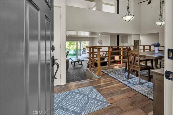 Dining room, Interior, Pendant Lights, Recessed Lighting, Wood Texture Flooring