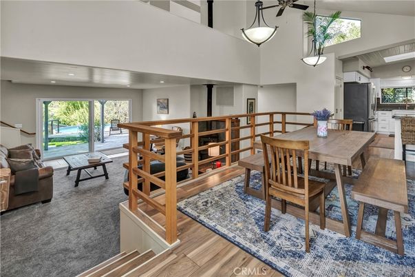 Dining room, Interior, Pendant Lights, Recessed Lighting, Wood Texture Flooring