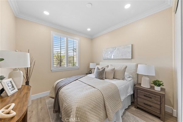 Bedroom, Interior, Recessed Lighting, Wood Texture Flooring