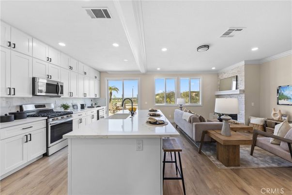 Interior, Kitchen, Living room, Recessed Lighting, Stainless Steel Appliances, Wood Texture Flooring