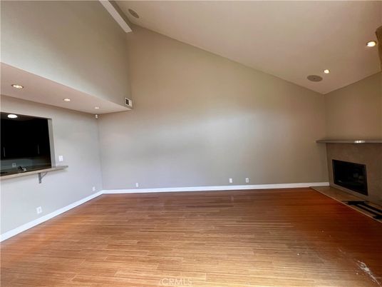 Empty room, Fireplace, Interior, Recessed Lighting, Wood Texture Flooring