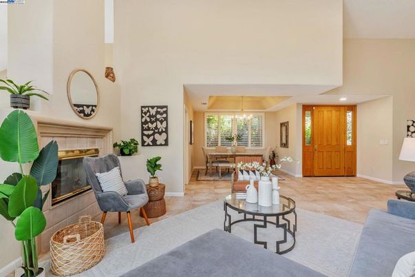 Dining room, Fireplace, Interior, Living room, Recessed Lighting