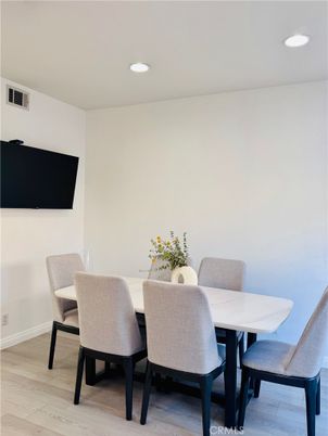 Dining room, Interior, Recessed Lighting, Wood Texture Flooring
