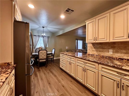 Chandelier, Dining room, Interior, Kitchen, Recessed Lighting, Wood Texture Flooring