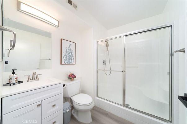 Bathroom, Glass Shower, Interior, Wood Texture Flooring