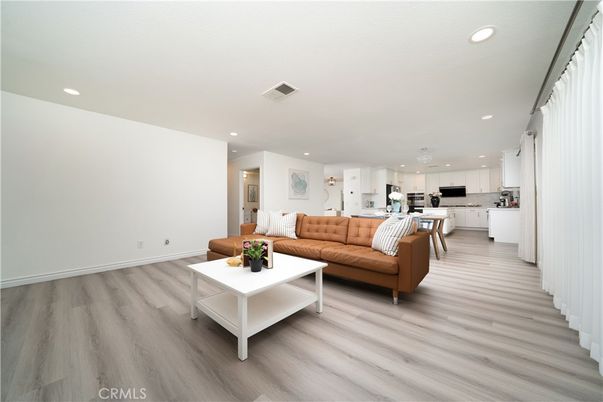 Interior, Kitchen, Living room, Recessed Lighting, Stainless Steel Appliances, Wood Texture Flooring