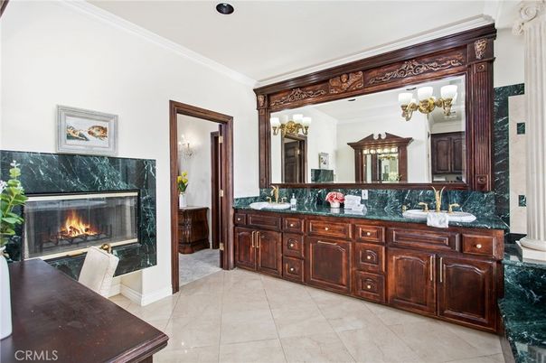 Bathroom, Dual Sink Vanities, Fireplace, Interior, Recessed Lighting