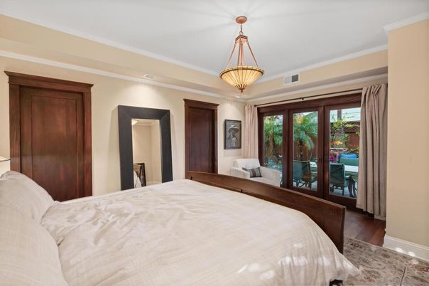 Bedroom, Interior, Pendant Lights, Wood Texture Flooring