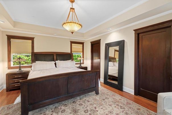 Bedroom, Interior, Pendant Lights, Recessed Lighting, Wood Texture Flooring