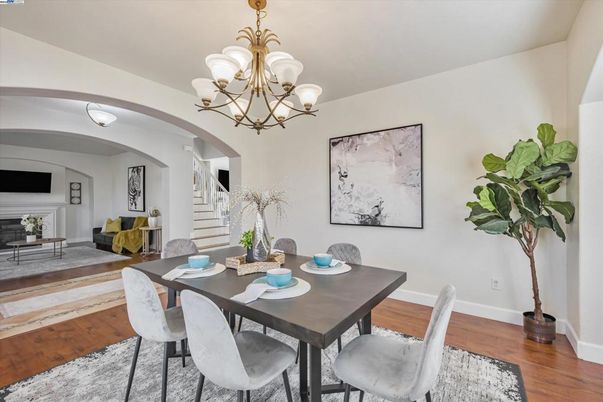 Chandelier, Dining room, Interior, Wood Texture Flooring