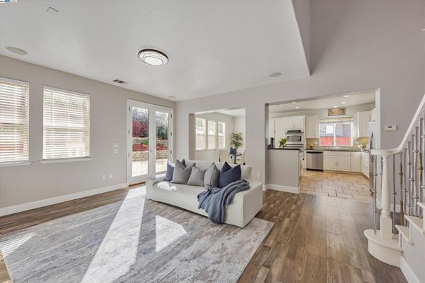 Interior, Kitchen, Living room, Recessed Lighting, Stainless Steel Appliances, Wood Texture Flooring