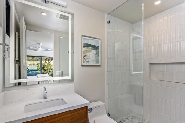 Bathroom, Glass Shower, Interior, Recessed Lighting