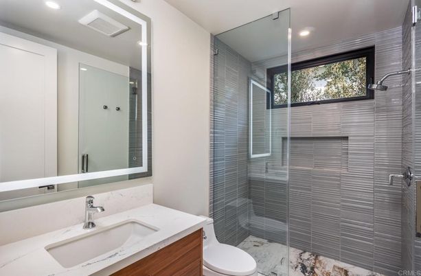 Bathroom, Glass Shower, Interior, Marble, Recessed Lighting