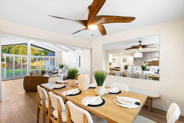 Dining room, Interior, Kitchen, Living room, Recessed Lighting, Wood Texture Flooring