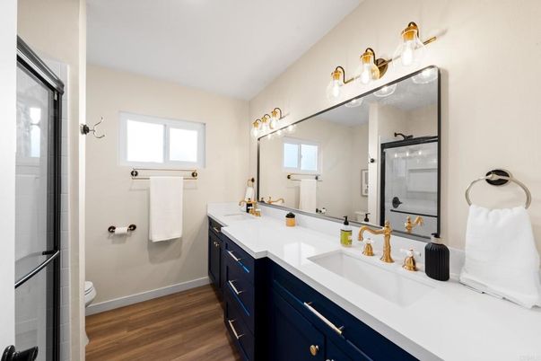Bathroom, Dual Sink Vanities, Interior, Wood Texture Flooring