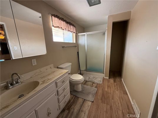 Bathroom, Glass Shower, Interior, Wood Texture Flooring
