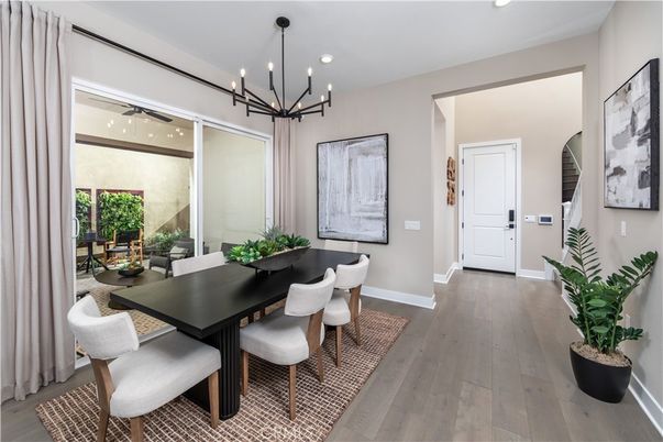 Dining room, Interior, Pendant Lights, Wood Texture Flooring