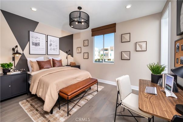 Bedroom, Home Office, Interior, Recessed Lighting, Wood Texture Flooring
